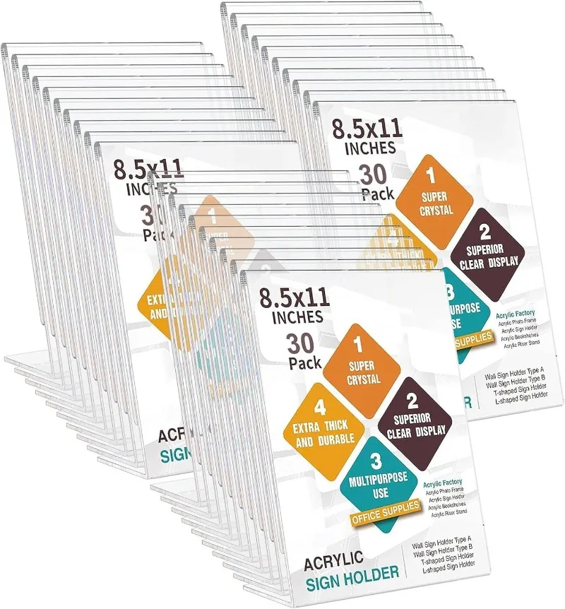 

Acrylic Sign Holder 8.5 x 11 Inches Slanted Back, Clear Plastic Sign Holder Paper Display Table Stand for Office, Store,