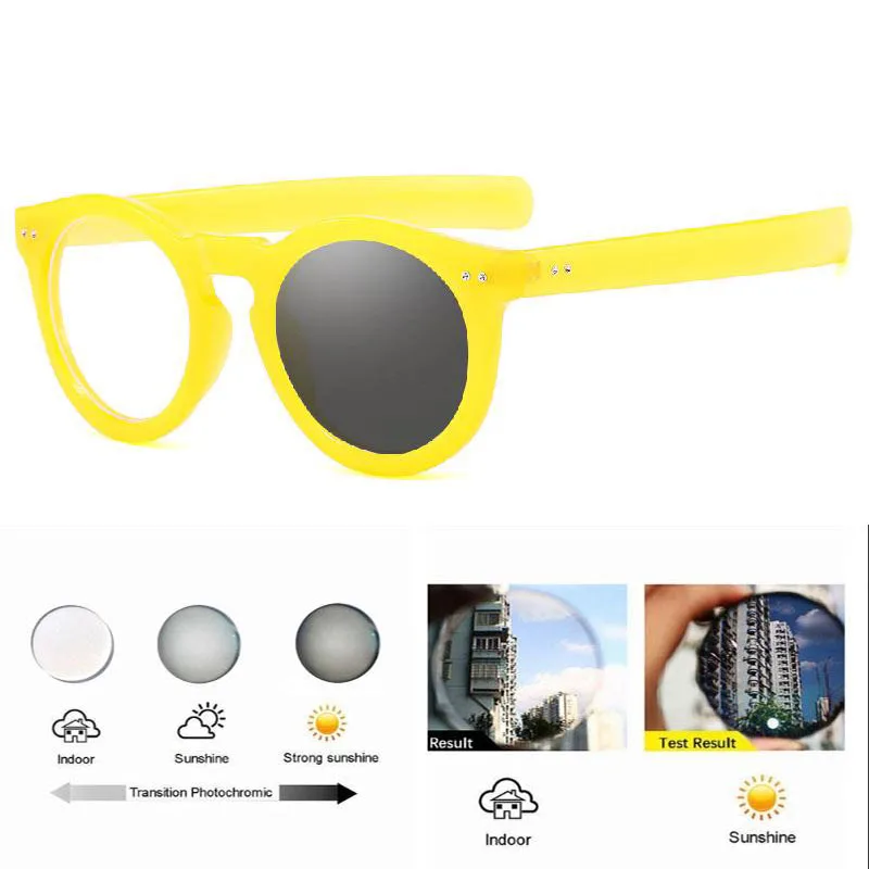 Vintage Runde Photochrome Myopie Brille Modedesigner Männer Frauen Outdoor Farbwechsel Fahren Kurzsichtige Brillen -1,5-2,0 – Detail 7