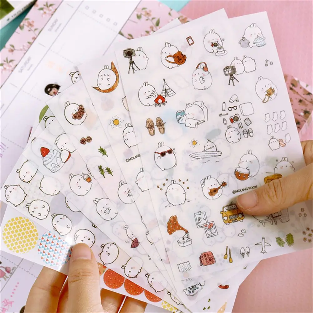 Cartoon Hand Ledger Flat Transparent Hand Ledger Stickers Silly Cute Round Roll Rabbit Diary Waterproof Decorative Stickers