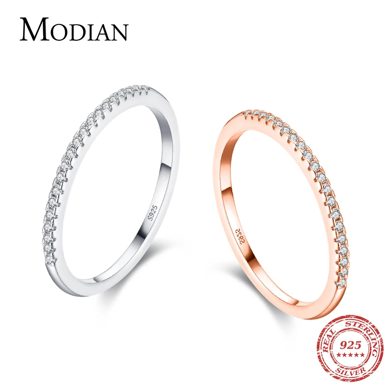 

Modian Simple Elegant Silver Ring Solid 925 Sterling Silver Dazzling Clear CZ Finger Rings For Women Wedding Statement Jewelry