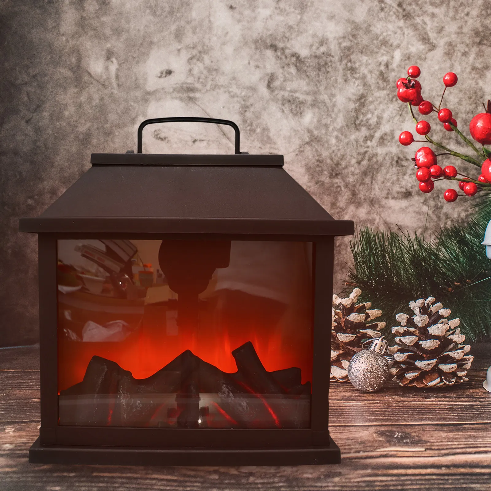 クリスマスライト付きランタン装飾ハンギングランプフレームレス暖炉デザインポータブルハンドルナイトライトクリスマスパーティー寝室用