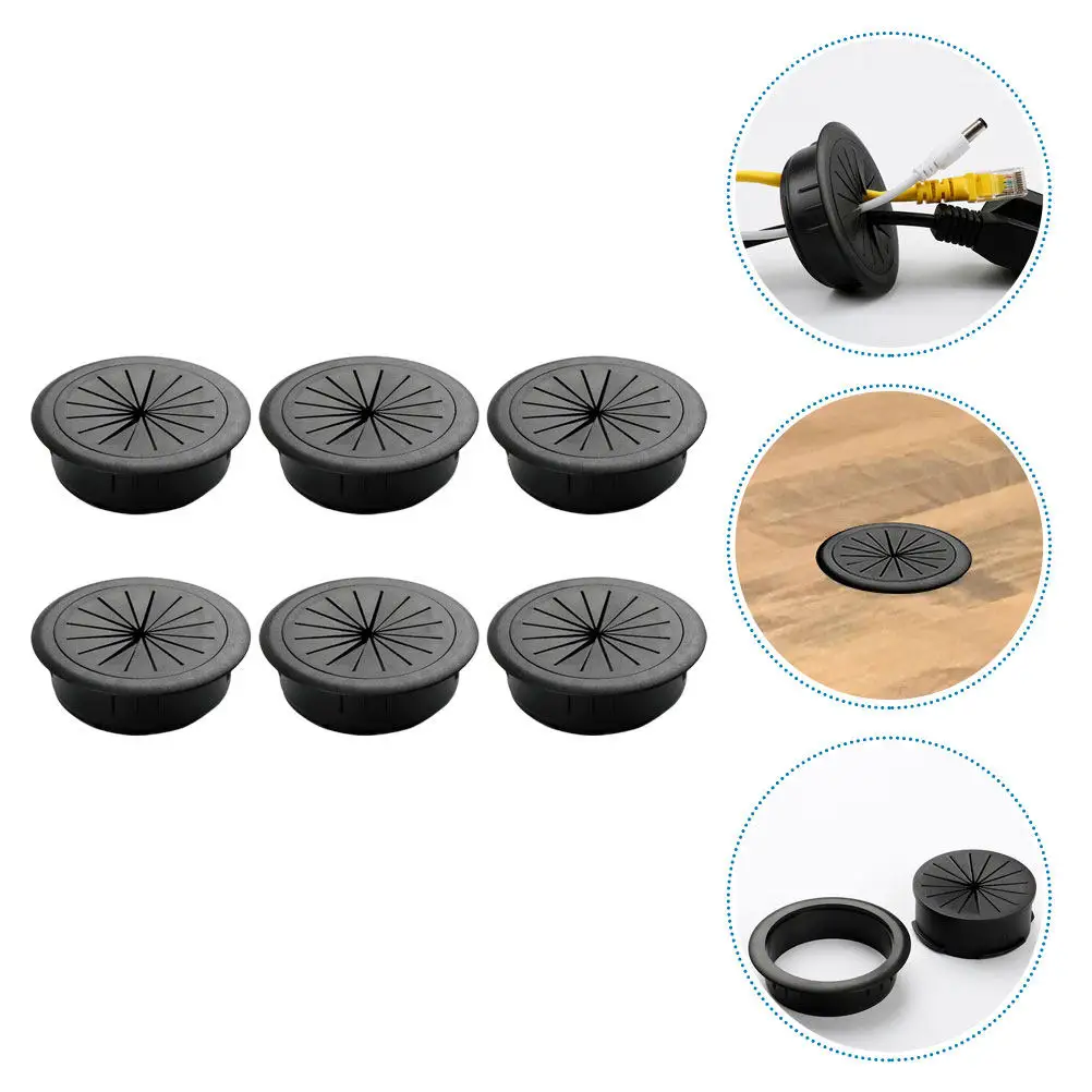 6Pcs Cable Wire Grommet Desk Hole Cover Organizer Zinc Alloy Black Cable Organizer for Computer Pc Home Office Desktop