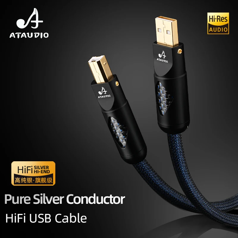 ATAUDIO HiFi 2.0 USB Cable High Quality Pure Silver Conductor Hifi Digital Audio Cable Type A/Type C/Type B for DAC Amplifier