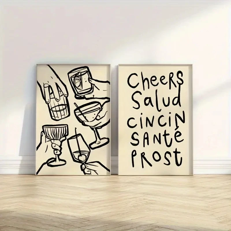 2pcs Cheers Retro Wine Wall Art Prints Canvas Painting Poster Picture For Living Bed DiningRoom Home Decor image 3
