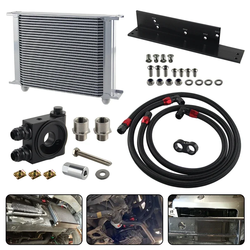 Bolt On Oil Cooler Kit 30 Row AN10 Filter Thermostat Fits for Nissan Fairlady 350Z Z33 03-08 3.5L/370Z Z34 09-17 3.7L Upgrade