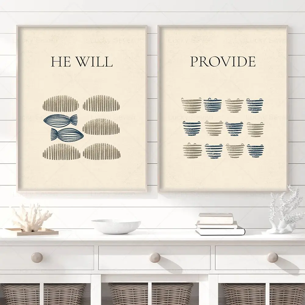 Jesus Inspiration Bible Wall Art Poster He Will Provide Jesus Feeds the 5000 Canvas Painting Prints for Living Room Home Decor