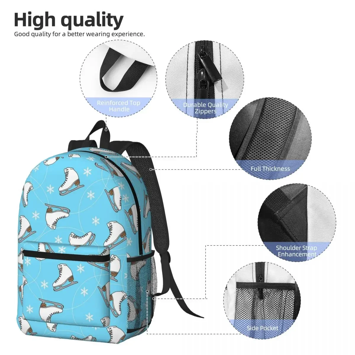 Colorful Ice Skates Pattern Backpack Daypack Large Capacity Kids BookBag School Bag Shoulder Bags for Men Women