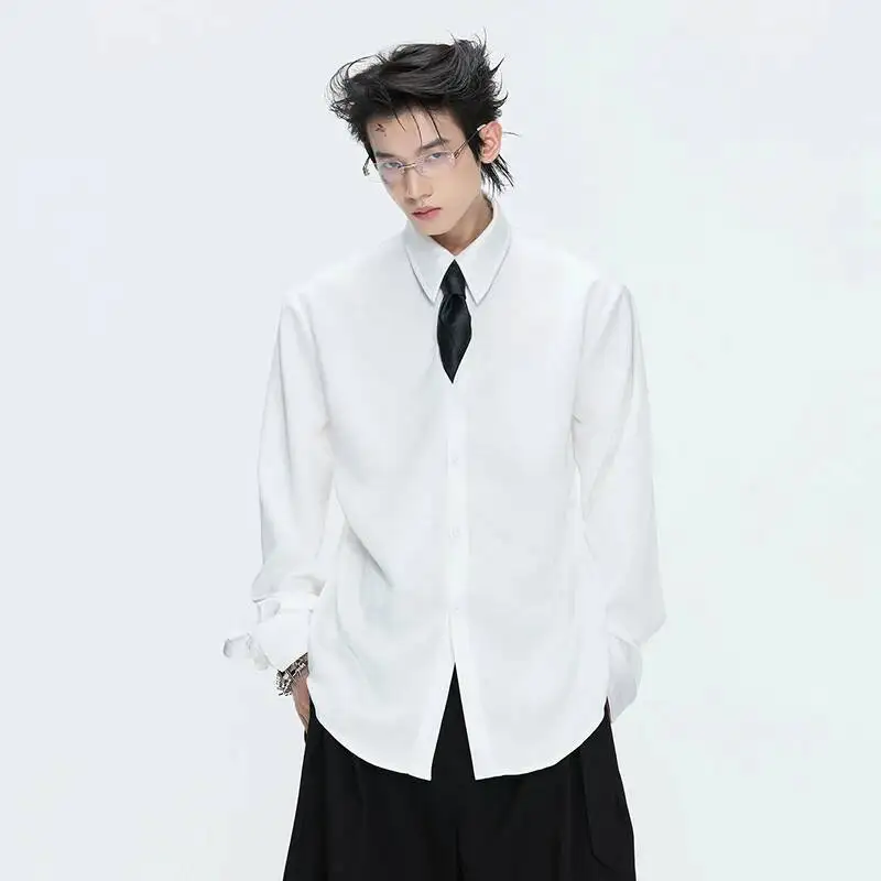 LUZHEN 2026 Spring New Solid Color Back Metal Buckle Decorate Long Sleeve Shirts Men's Fashion Handsome Elegant Male Tops JY6579