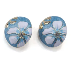 2025 New Blue Purple Enamel Drip Oil Flowers Pattern Earrings Women Indian Ethnic Boho Vintage Statement Irregular Round Earring