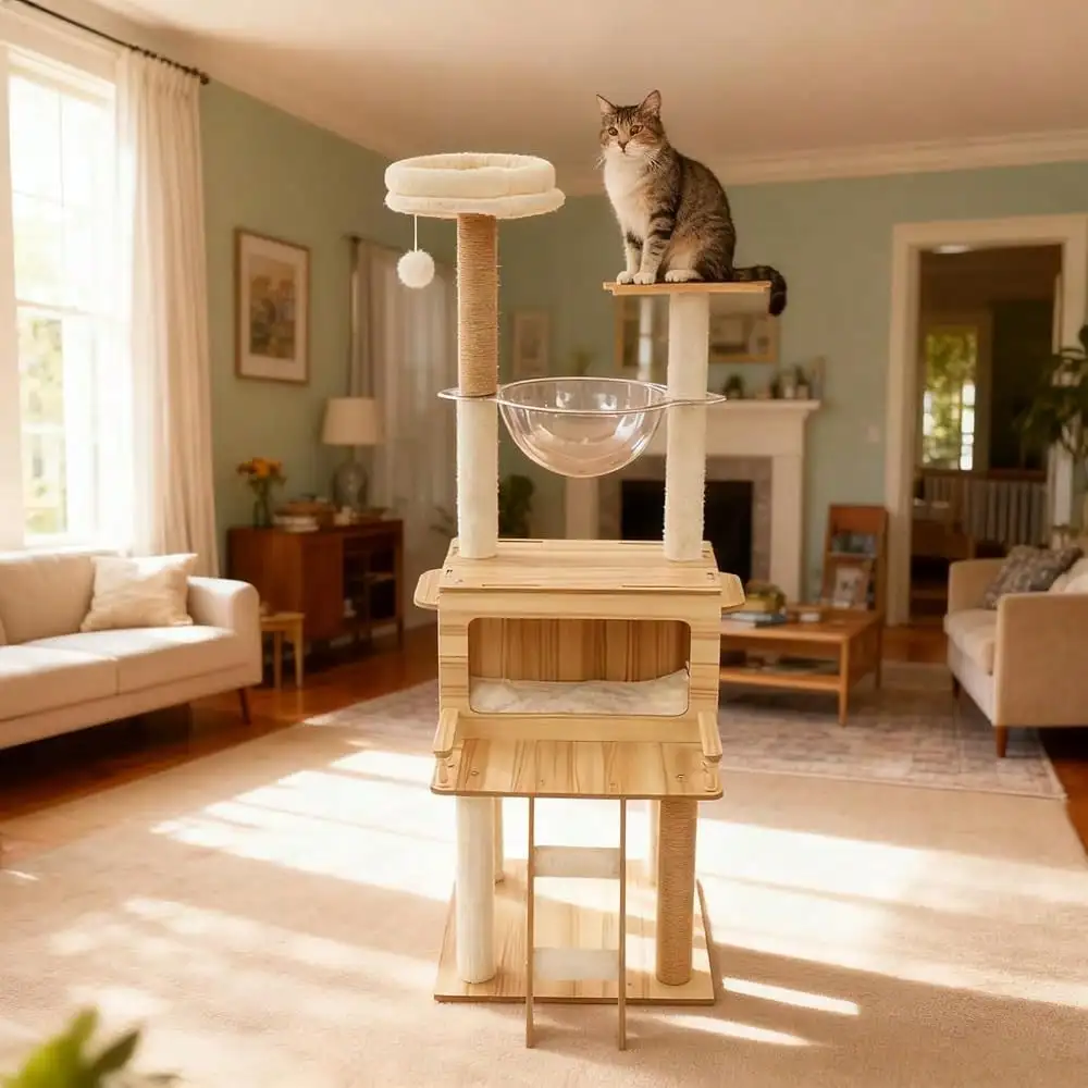 Cat Tree For Indoor Cats, 57.9 Inch Tall Cat Tower With Condo Scratching Posts Platforms Hanging, Toy Multi-Level Activity Center For Kittens[A Good Gift For Family And Friends]