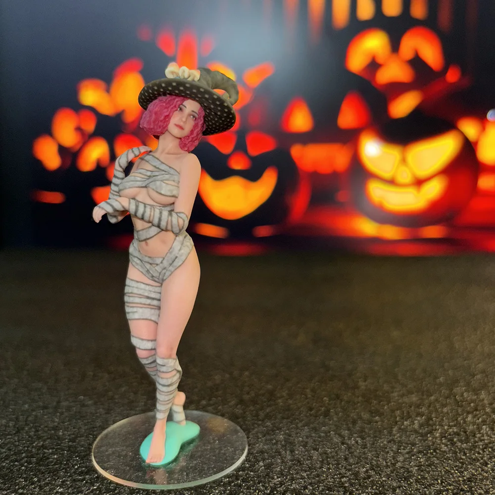 

3D Printed Miniature 1/16 1/18 Witch wearing a hat Beauty Figure Doll Model Desktop Ornament Photography Props Car Decoration