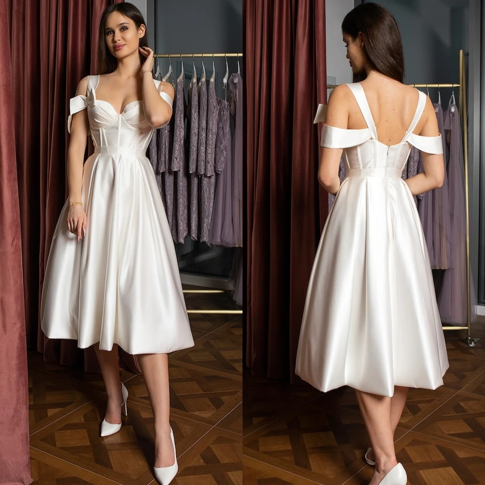 Robe de Soirée en Satin Plissée, Ligne A, Sans Bretelles, sur Mesure, pour Occasions Formelles, Mi-Longue