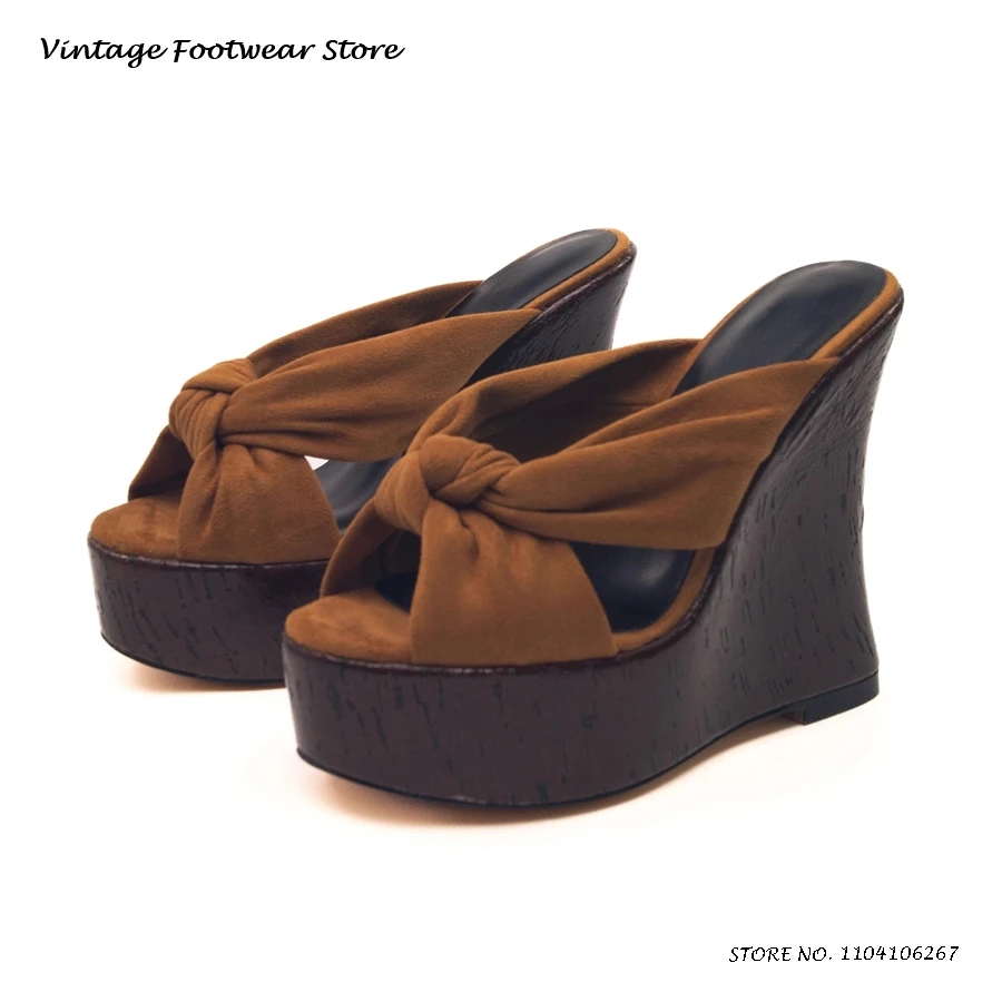 

Мюли на танкетке с деревянным эффектом и завязками, весенне-осенние модные тапочки в уличном стиле, обувь с круглым открытым носком, увеличивающая рост