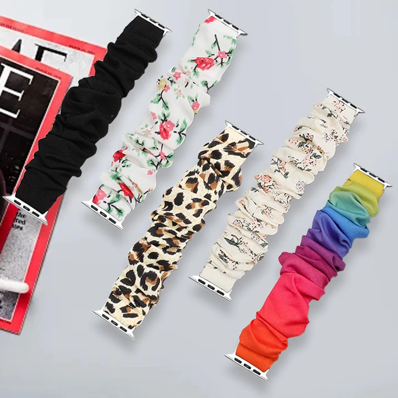 Scrunchie Strap for Apple watch band 44mm 40mm 38 42mm 45mm 41mm Elastic fabric bracelet iWatch series 9 8 7 6 SE 5 ultra 49mm