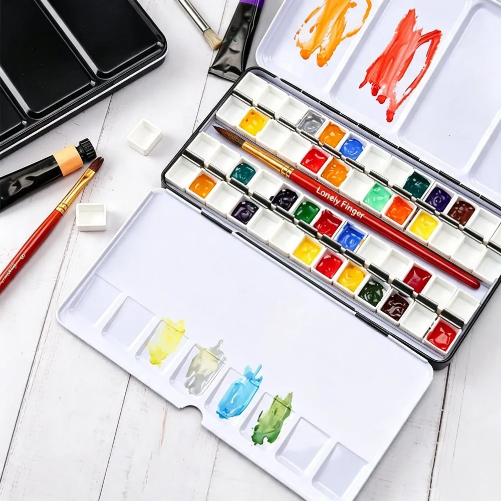 Travel Foldable Art Watercolor Metal Tin Palette Box Empty Half Pans Paint Storage Case for Student & Artist