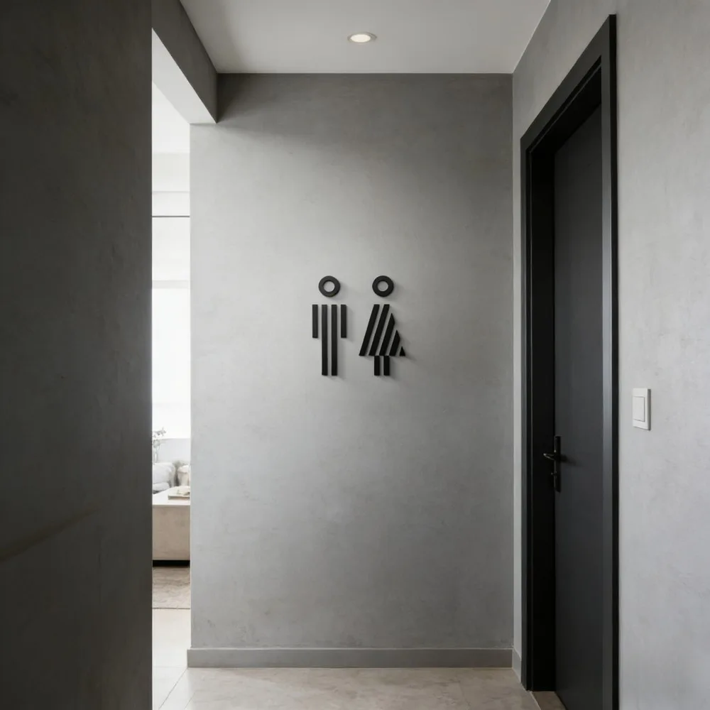 3D Acrylic Bathroom Sign Minimal Modern Self-Adhesive Door Plaque Sticker Decor for Salon Restaurant Hotel Home Shop Office