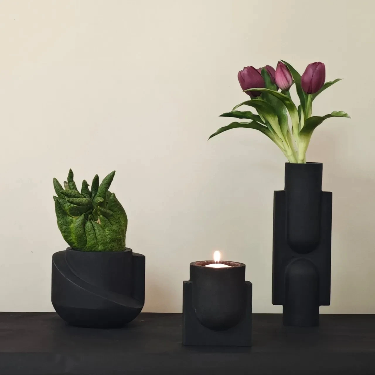 Natural Marble Vase for Flower Enthusiasts Multi Functional Home Decor Black Candle Holder Candles Comtainer Customized Logo
