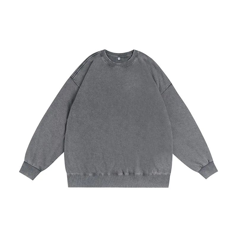 Vintage Washed Sweatshirt Custom Logo Cotton Mens Clothing Crew Neck Pullover Acid Wash DIY Logo/Text Print Sweatshirts