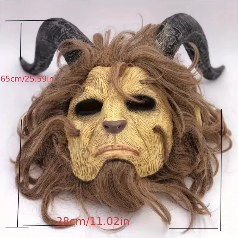 Lion Prince Cosplay Mask  Realistic Latex Animal Helmet Wild Beast King Mask Beast Horns, Halloween Party Costume Props