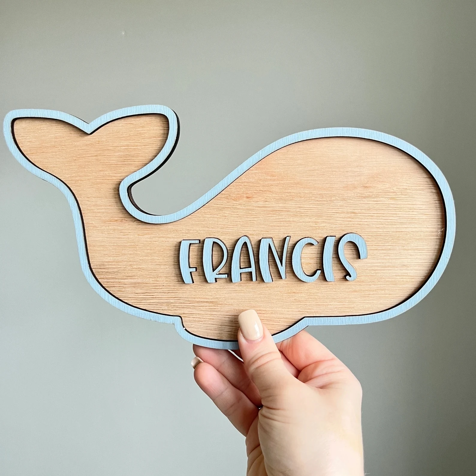 Whale Name Sign for Girls' Bedroom Under the Sea Theme Wooden Name Plaque Nursery Animal Decoration Playroom Sea-Themed Nursery