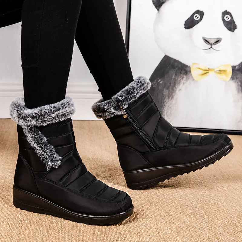 Womens Waterproof Winter Snow Boots 2024 Fashion Faux Fur Anti-Slip Ankle Boots Woman Plus Size Size Zipper Platform Booties 44