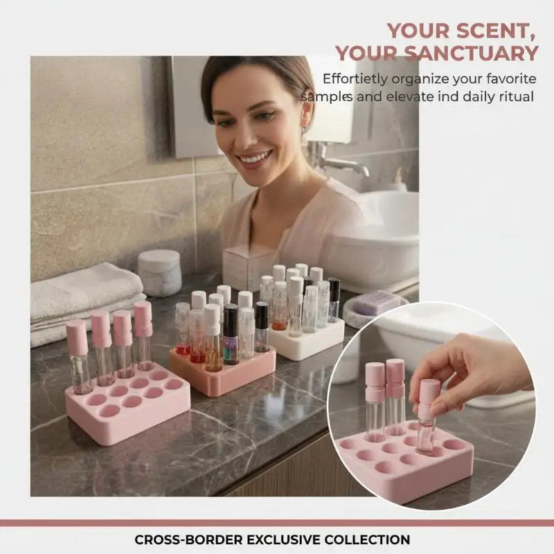 Desktop Perfume Sample Storage Display Tray Compatible: Mini Vials Cosmetic Organizer Rack