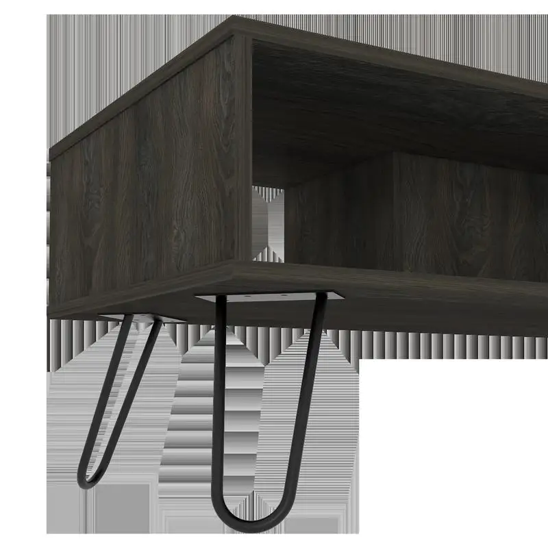 Espresso-Couchtisch mit 4 Beinen und 2 Regalen – moderne Wohnzimmermöbel