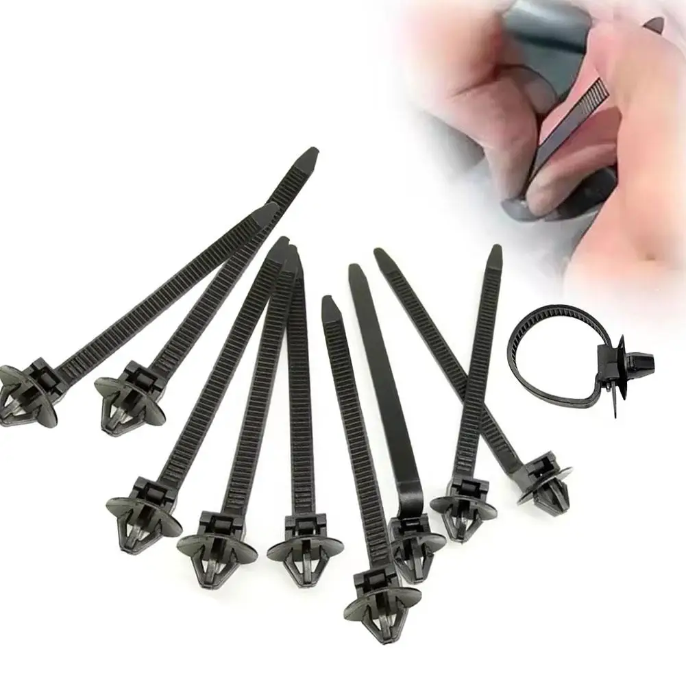 

10 PCS Car Nylon Black Cable Ties Push Mount Wire Harness Ties Management Cable Fastener Car Wire Clamp Clips Organizers P4P0