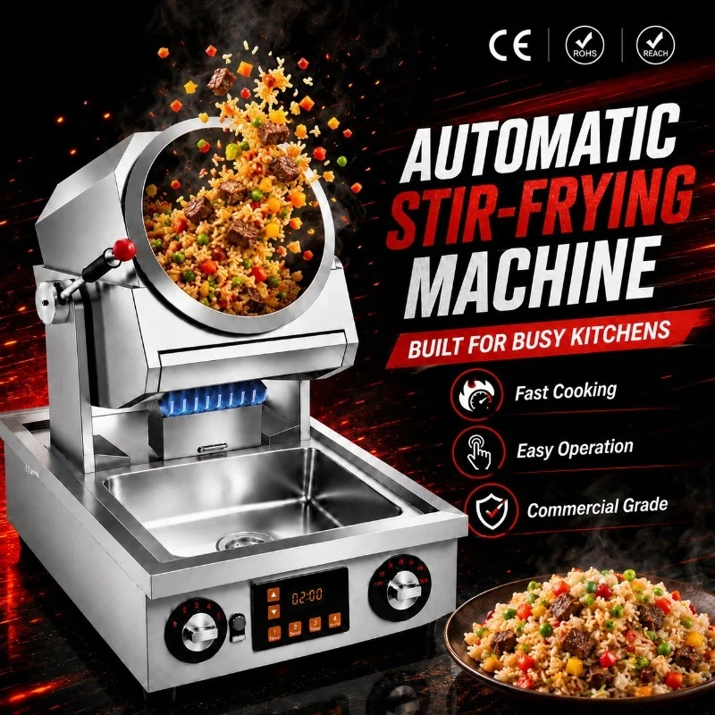 Automatic Commercial Meat Cooking Machine:Rotating Cylinder Wok Pot with Stir-Frying Functionality with Sink