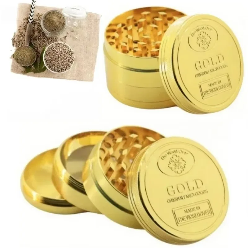 1.6/2inch Metal Golden Herb Grinder Dry Herb Crusher Cigarette Grass Grinder Pepper Tobacco Mill Smoking Accessory Kitchen Tool