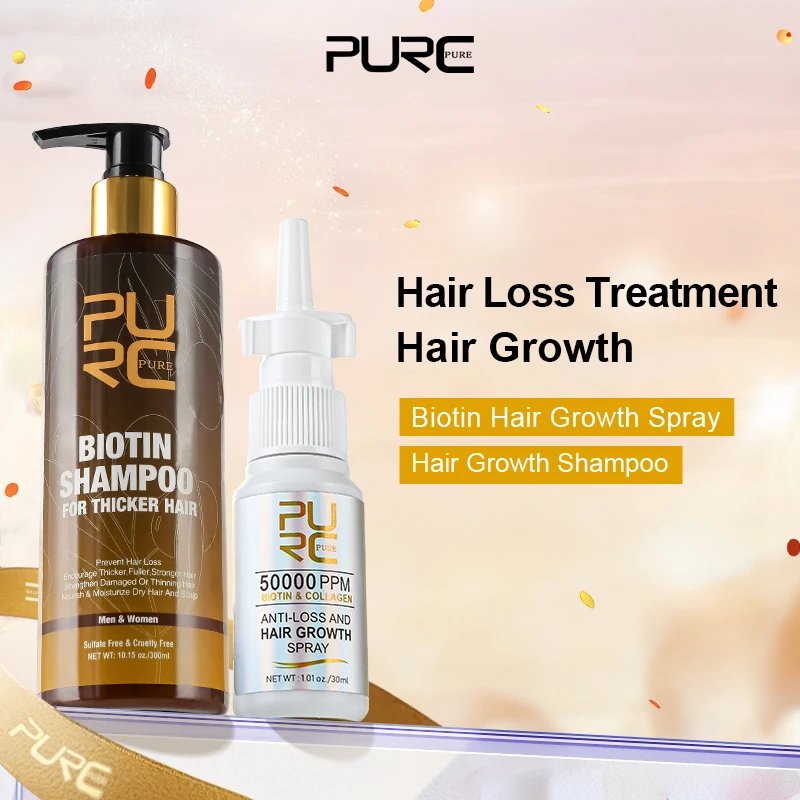 

PURC биотин шампунь для роста волос и спрей для роста волос продукт от выпадения волос для мужчин и женщин лечение волос уход за волосами