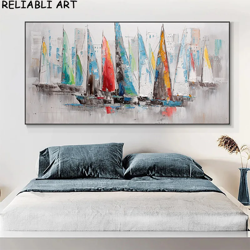 Abstract Colorful Sail Boat Oil Painting on Canvas Painting Poster And Print Wall Art  for Living Room No Frame