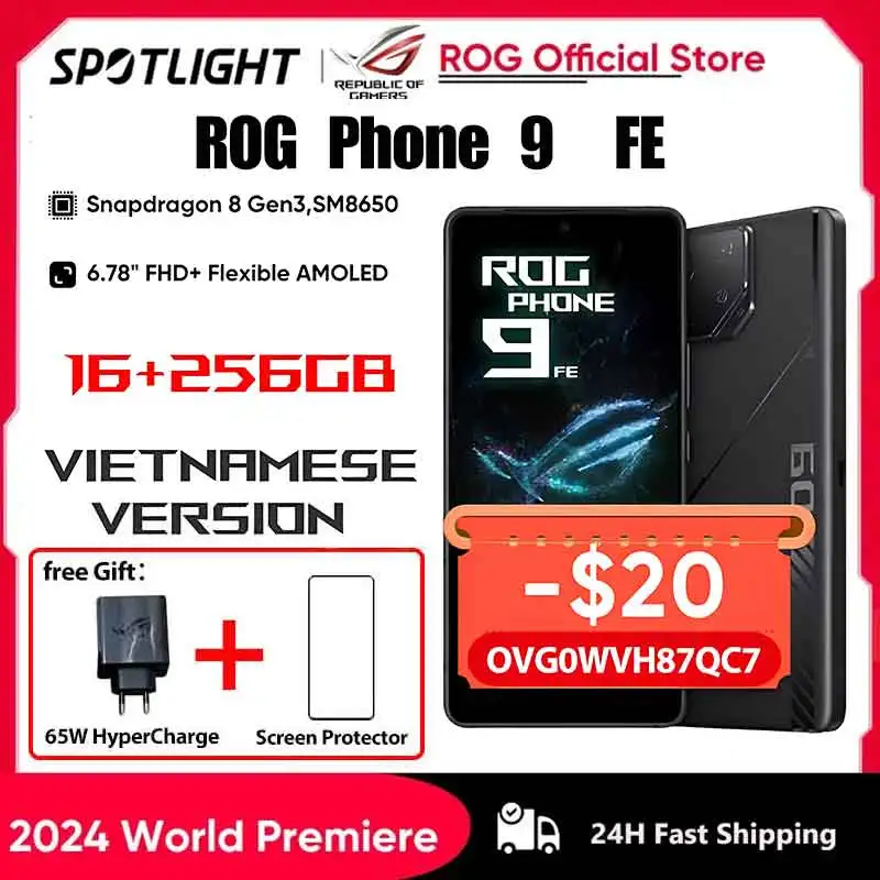 

ASUS ROG 9 FE 5G Snapdragon 8 Gen 3 6.78 5500mAh 65W Charging 185Hz FHD Display 5500mAh Android 15 Global Version ROG 9