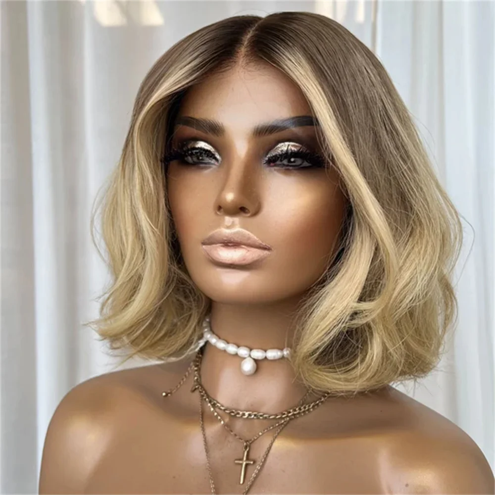 Futura Wig Top Grade Women's Natural Look Wig Lace Front Ombre Gold Blonde Brown Rooted 13x4 HD Synthetic Wig Cosplay Daily Wear