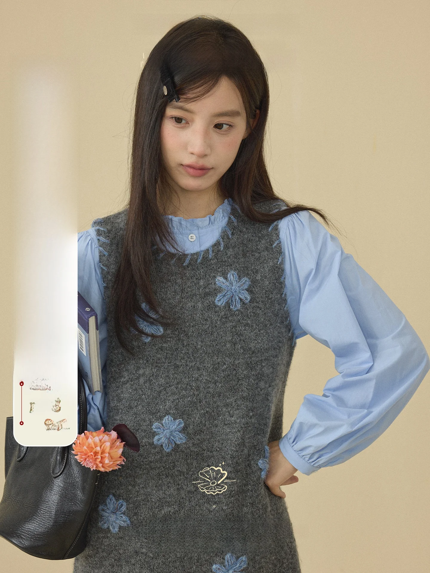 

Nov Et Autumn Winter Knitted Vest Dr Women's Faion Retro Sle Inner Wear Heavy Embroidery Hooked Flower Design