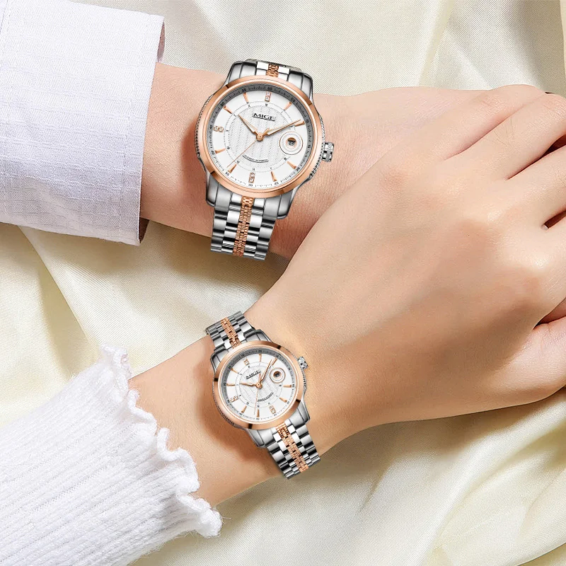 MIGE Original Miyota8215 Automatic Watches for Man Business Mens Watch Stainless Steel Waterproof Calendar Luminous Wristwatches