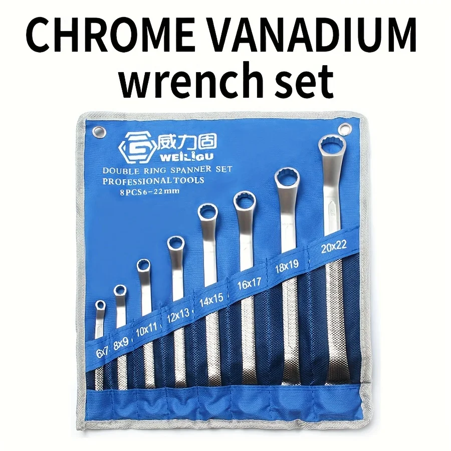 Combination set concave double ring wrench portable canvas bag double end ring wrench set S2 steel material combination set