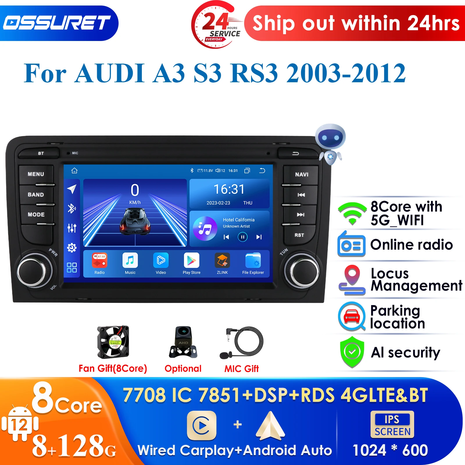 

4G 7'' AI System 2 Din Android Car Multimedia Player for Audi A3 8P 2003-2011 S3 RS3 Sportback Navigation GPS 2din Autoradio DSP