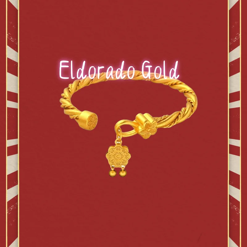 

Настоящее золото 999 Натуральное золото 999 с витым узором из конопли, браслет с цветком персика для женщин с нежным китайским трендом sty