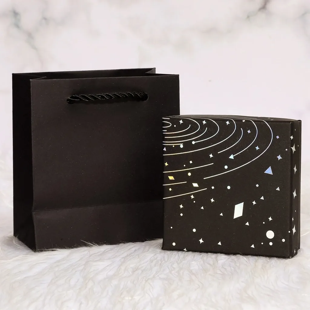 Jewelry Packaging Box Black Earring Ring Box Jewelry Gift Box Laser Silver Foil For Pendants Small Gifts Bangles