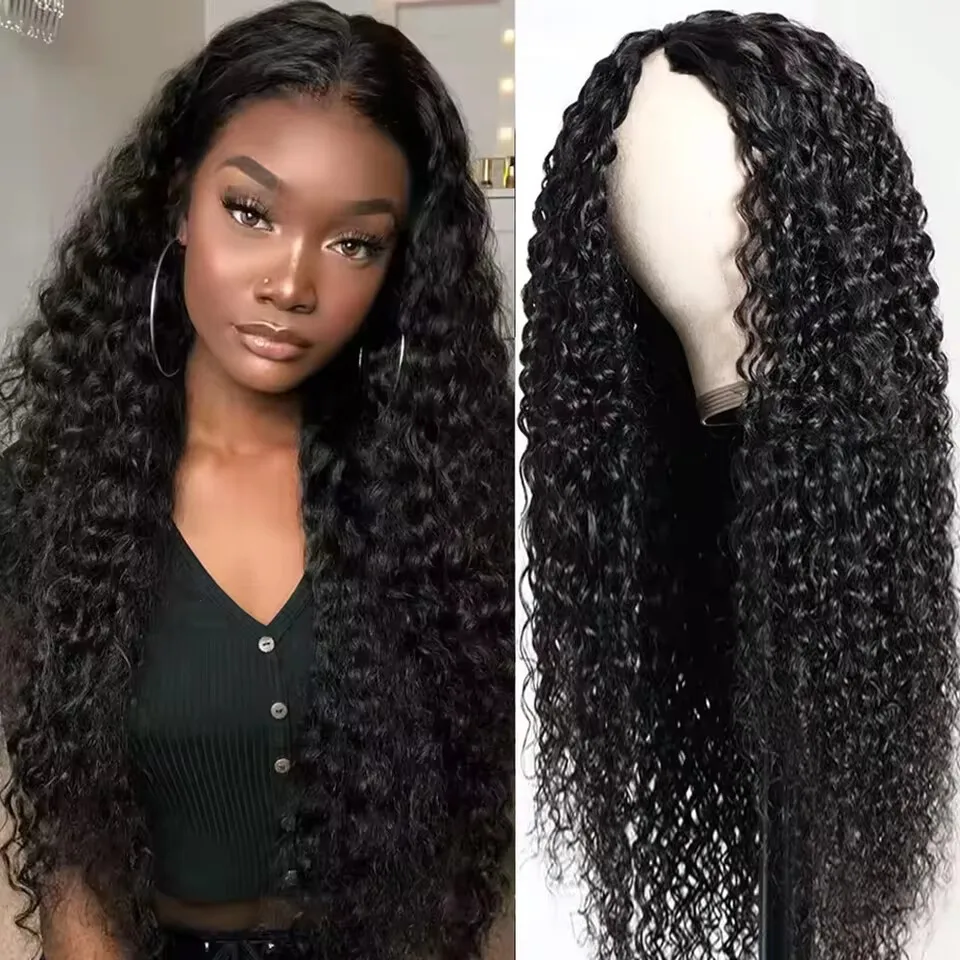 

Волнистый парик с V-образным вырезом из натуральных человеческих волос, полностью машинной работы, плотность 200%, натуральный черный цвет, парики с V-образным вырезом для женщин, длина 26-32 дюйма.