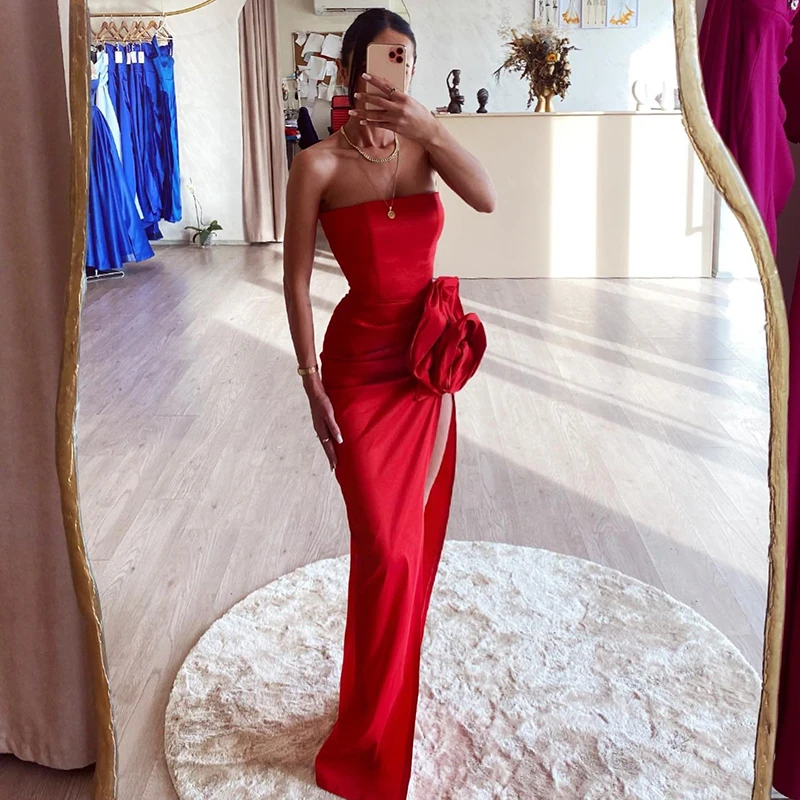 

Thinyfull Sexy 2023 Mermaid Evening Dresses Formal Strapless Side Slit Prom Dress Saudi Arabia Cocktail Party Gowns Custom Size