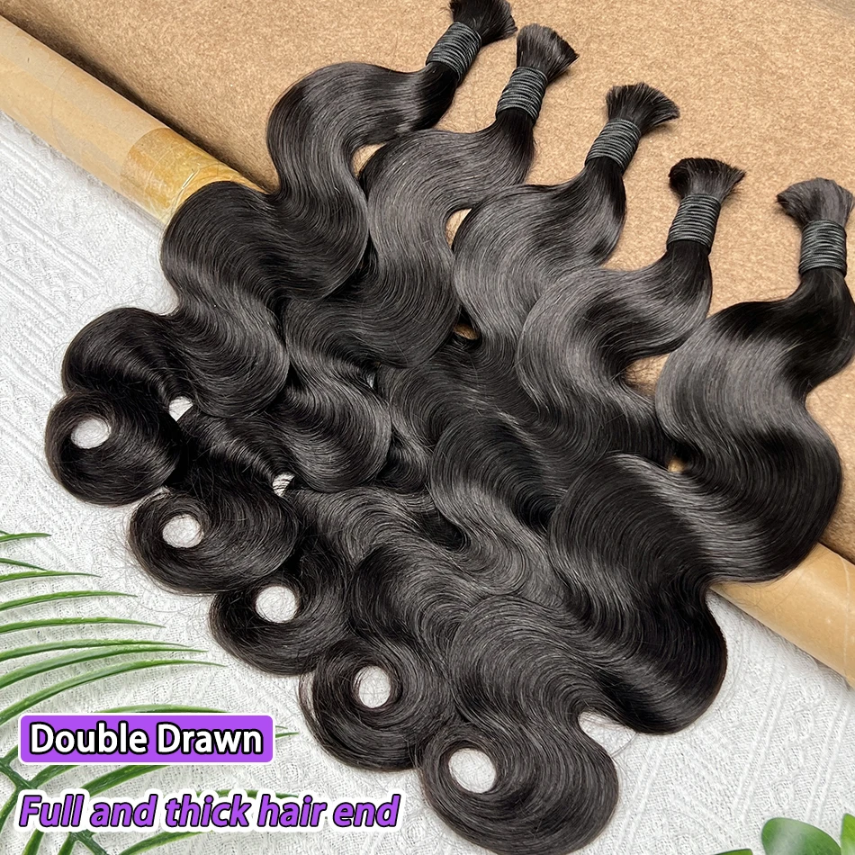 Massa dibujada dobro do cabelo humano da onda do corpo para trançar nenhuma extensão do cabelo da trama # Cabelo cru não processado das tranças do Virgin da cor natural 1B