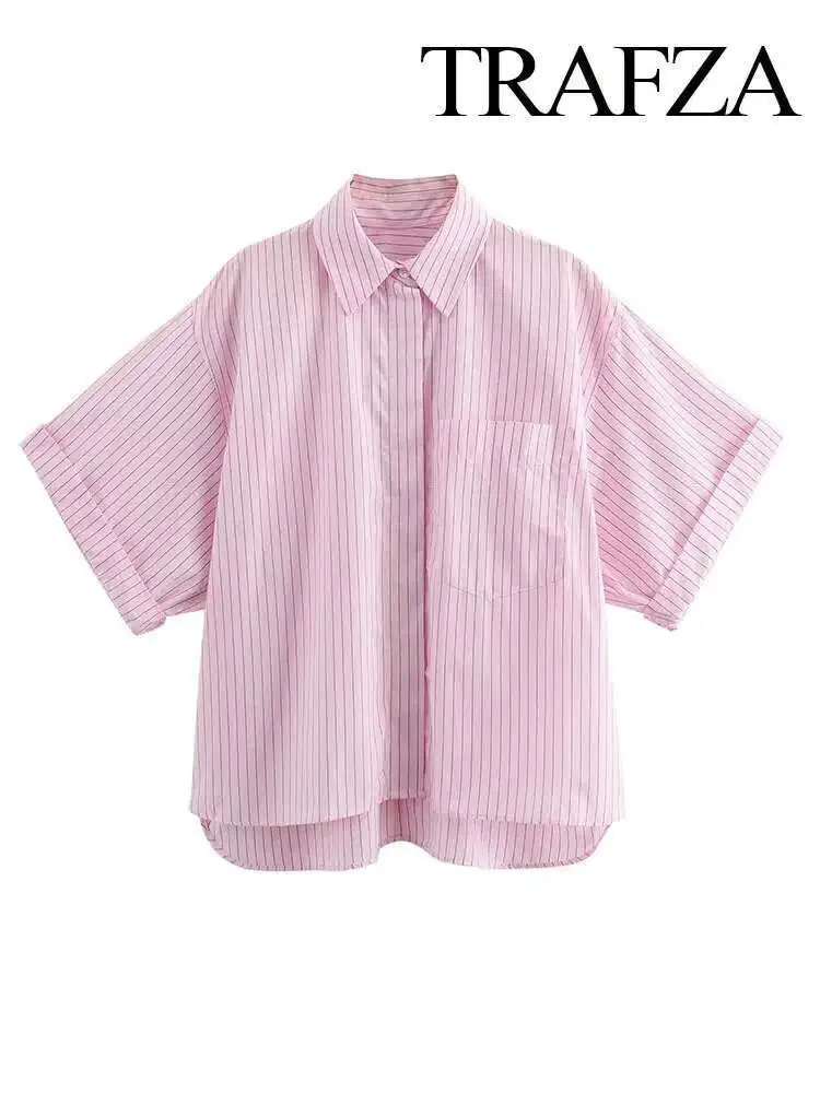 Neue Frauen Sommer Casual Kurzarm Revers Einreiher Bluse Frau Elegante Tasche Dekoration Dünnes Hemd