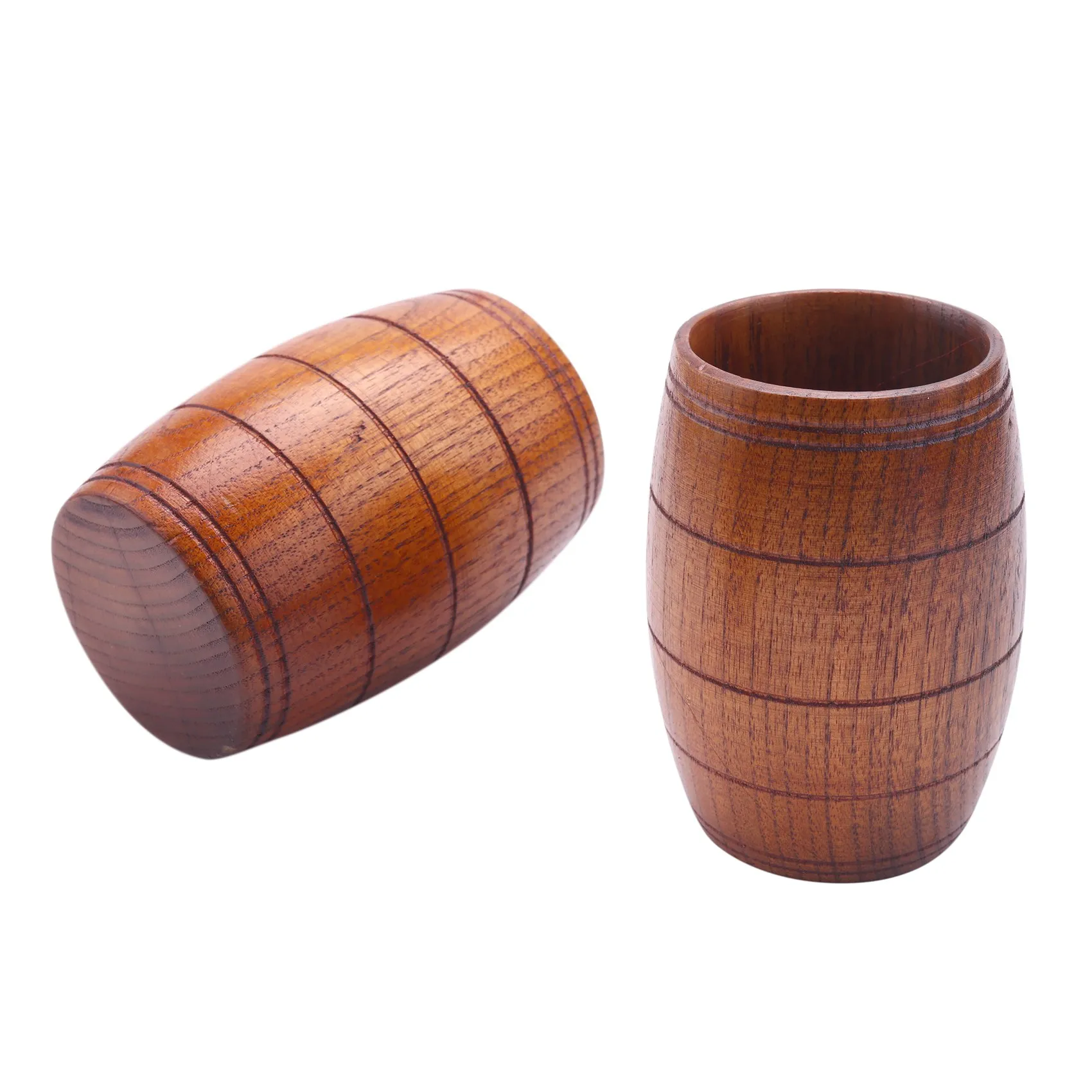 Paquete de 2 tazas de cerveza de barril de madera maciza hechas a mano, taza para beber, taza para acampar, taza de té, decoración del hogar