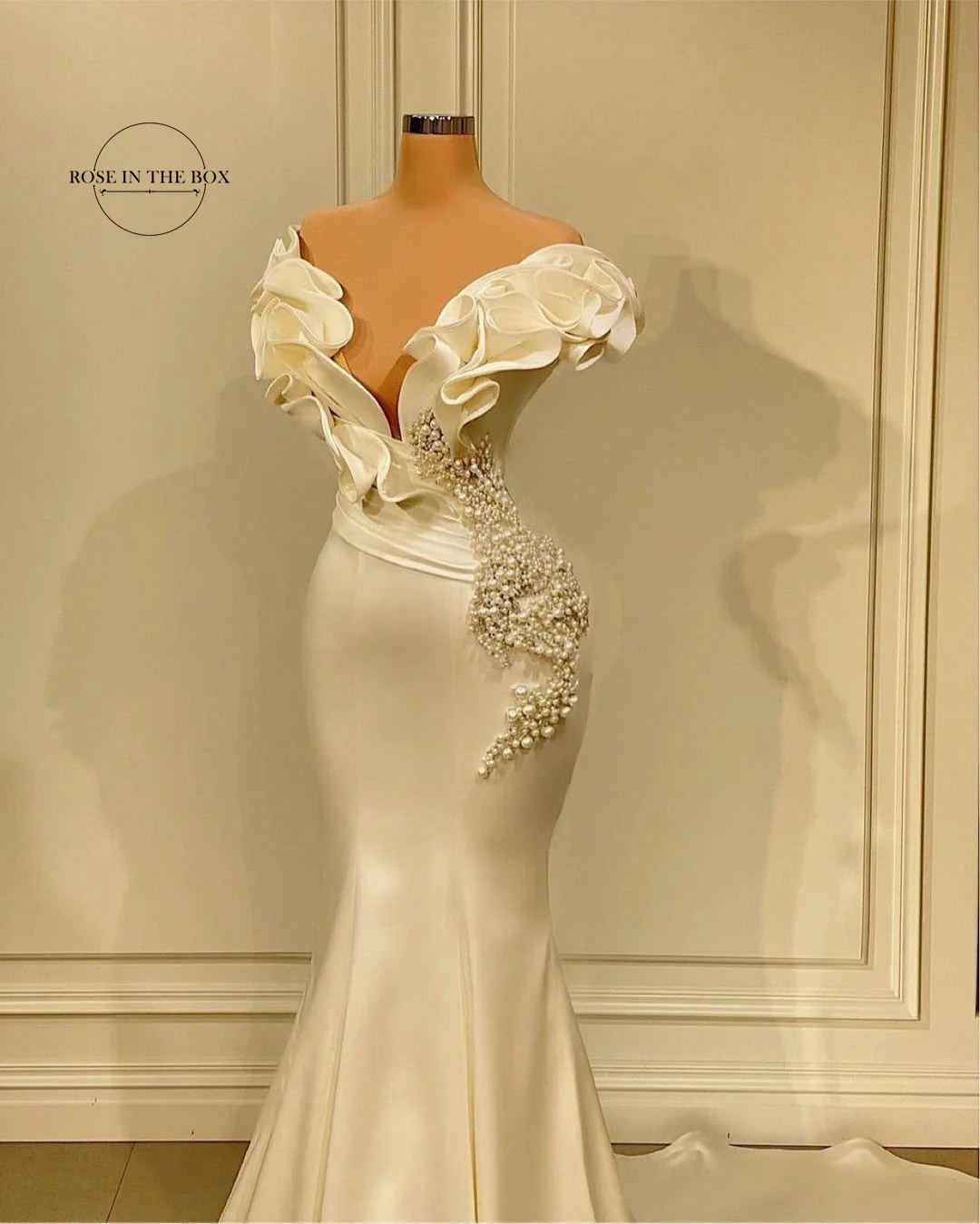 Vestidos De Novia De sirena De diseñador, Vestidos De Novia con cuello en V y cuentas De perlas, Vestidos De Novia elegantes De satén, bata personalizada De Mariée 2024