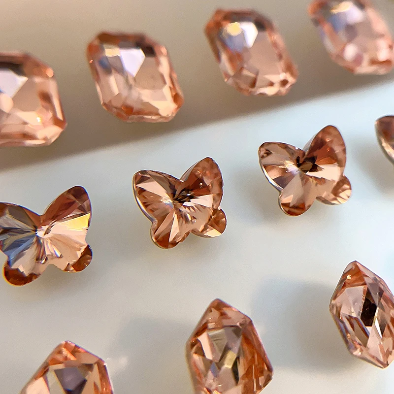 10Pcs Peach Color Diy Pointed Bottom Crystal 3d Diamond Stone Decoration Glitter Manicure Jewelry Accessories