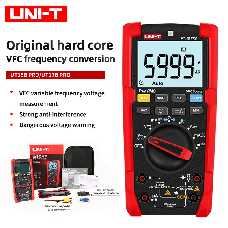 UNI-T UT15B/17B MAX Professional Digital Multimeter True RMS AC DC 20A Current 1000V Voltage Voltmeter Capacitor Ohm Tester