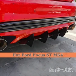 Rear Bumper Diffuser Splitter Lip Black Car Boot Lower Spoiler Plate Bracket Decorative Trim For Ford Focus ST MK4 2019-2022