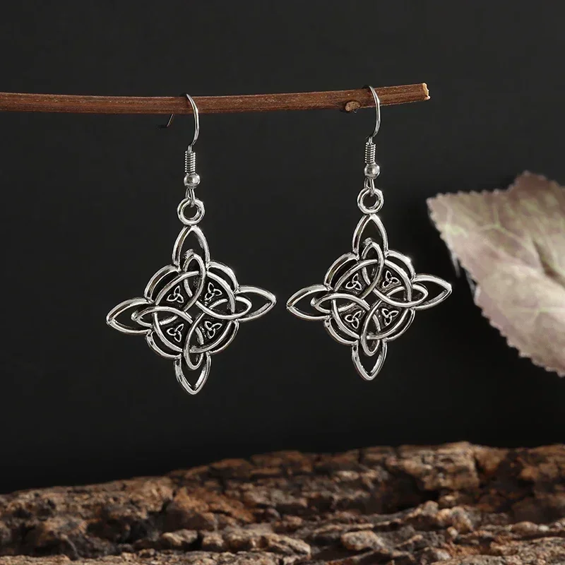 Retro Style Celtic Knot Pendant Six-Pointed Star Cross Fashion Women's Jewelry Earrings Gift